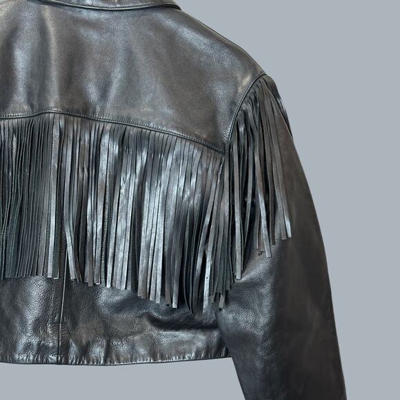 Re/Done Black Leather Fringe Jacket Drop Shoulder Women's Small NWOT - Picture 11 of 16